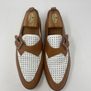 Michael Kors Dakota Women's Luggage White Leather Studded Loafers Shoes Size 10